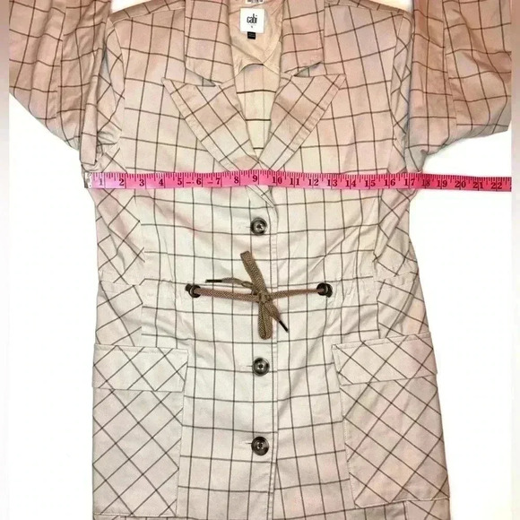 CABI WOMENS TAUPE WINDOWPANE BUTTON DOWN JACKET SIZE- SMALL - Picture 4 of 9